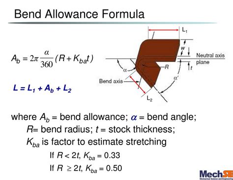 sheet metal bend allowance formula